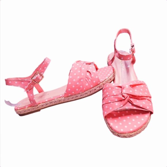Polka Dot Blush Espadrille Sandals With Bow & Adjustable Ankle Strap - Casual Su - Picture 6 of 7